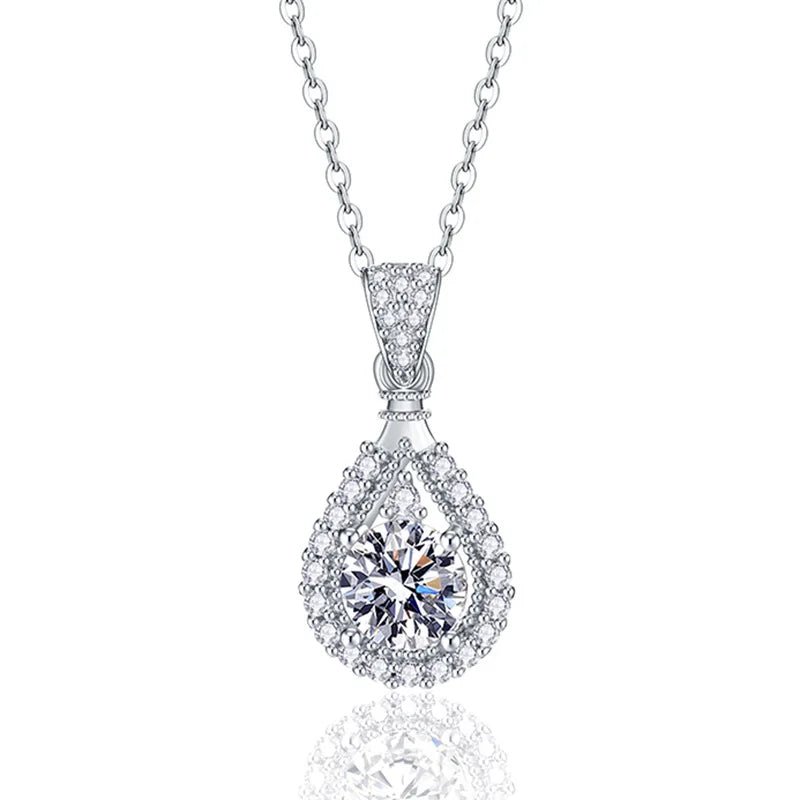 Water Drop Pear Shaped Flower White Diamond Double Flower shops Necklace [40+5cm]