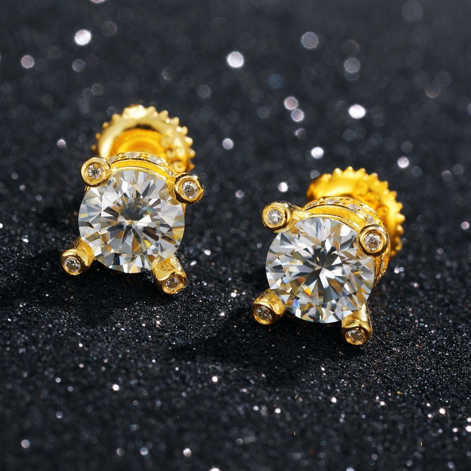 18k Yellow shops Gold 1.00 Ct./5mm Diamond Stud Earrings