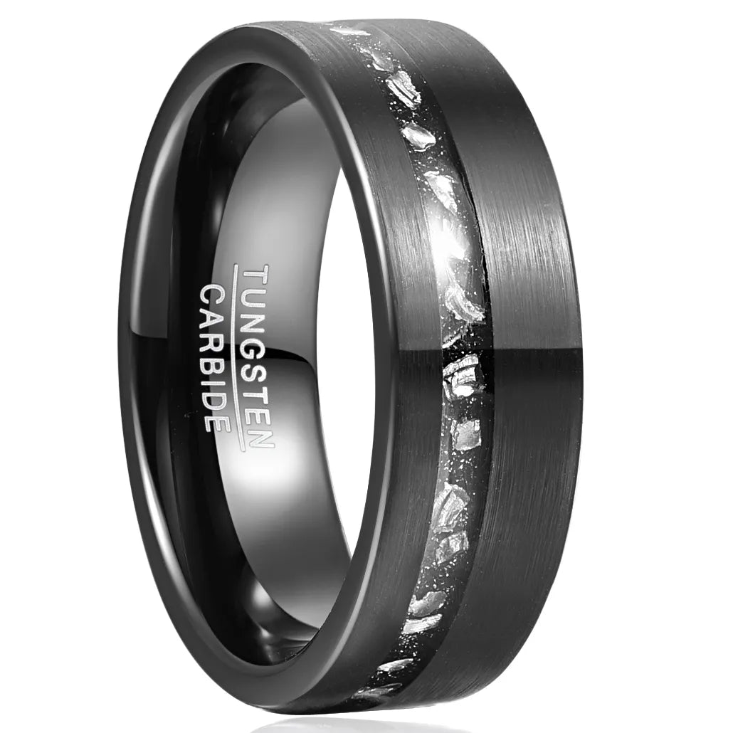 Meteorite Tungsten Ring, Tungsten Meteorite Band, Meteorite Design Ring, 8mm Tungsten Metal Ring, Mens Ring, Free offers Box, Black Tungsten Design