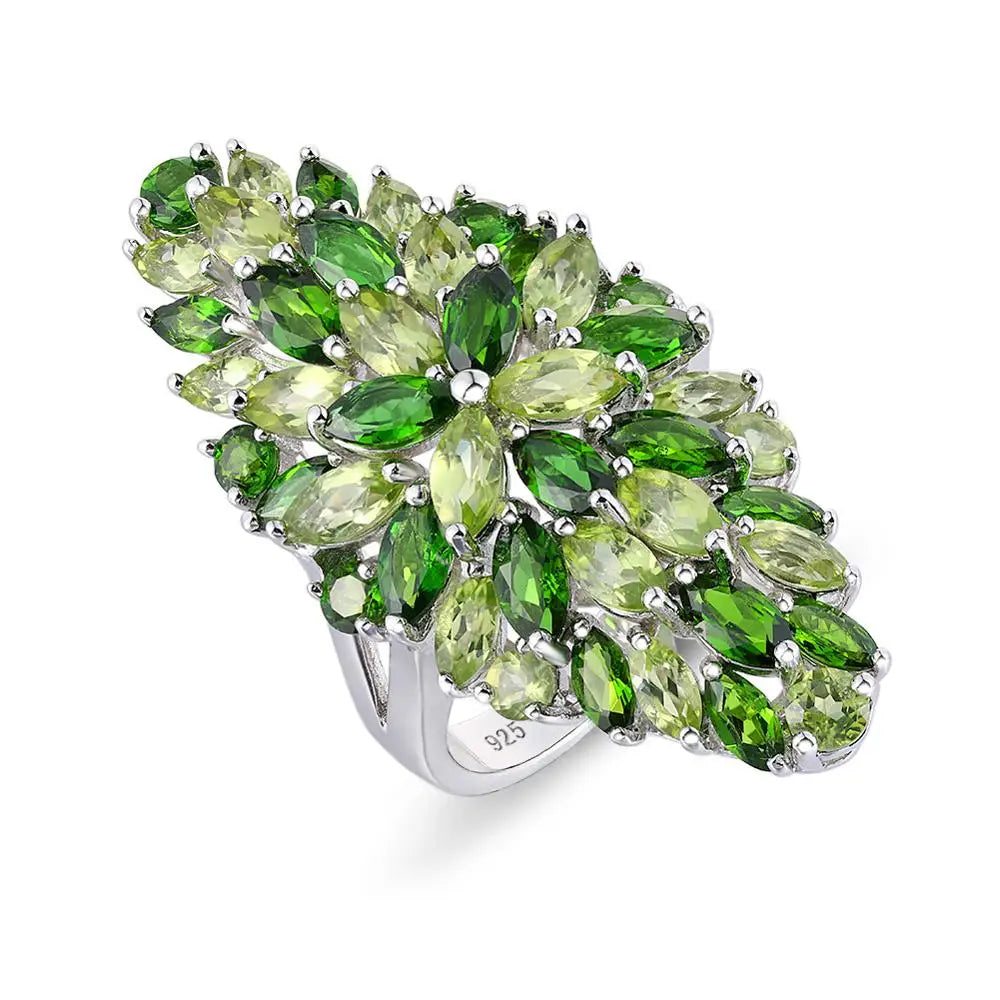 Stunning 925 Sterling Silver fashion Peridot Chrome Diopside Ring