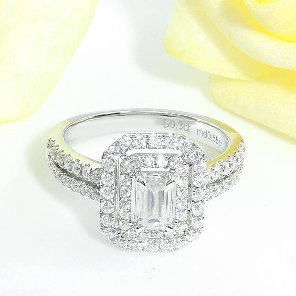 2.00 Ct Emerald Cut Green Emerald & Simulated White Diamond Art Deco Style Halo Engagement Ring, Wedding Ring 14k White Gold Plated outlet