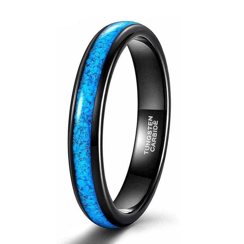 Blue Turquoise Ring, Mens Wedding Band, store Black Tungsten Ring