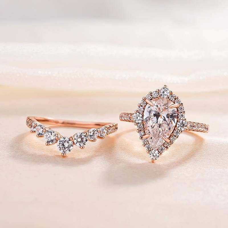 2.5 Ct Pear Shaped Moissanite newest Engagement Ring Rose Gold Colorless Moissanite Ring Half Eternity Antique Pear Halo Anniversary Women Ring.