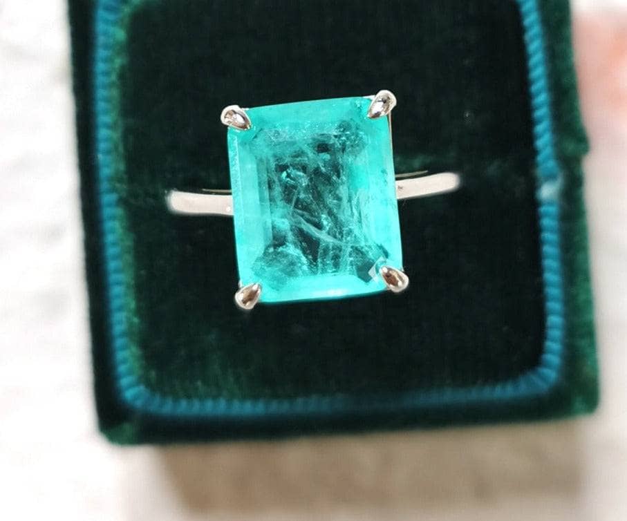 Emerald Cut Paraiba Tourmaline 4 claw Engagement Ring