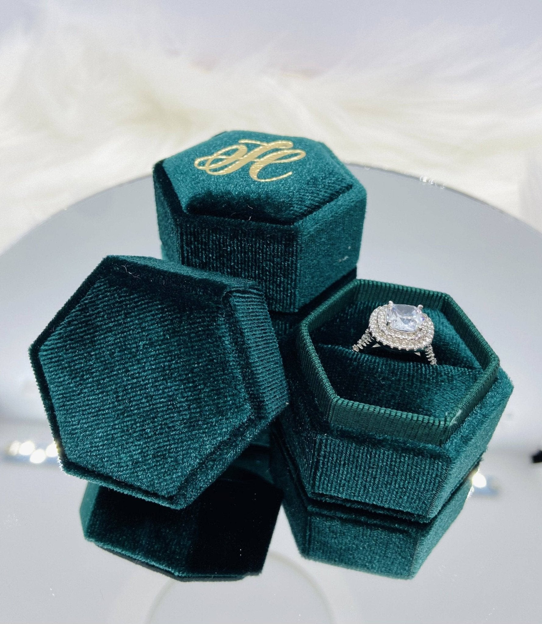 Hexagon Velvet Ring Box | Single Slot | Double Slot | Wedding Ring Box | Modern Ring Box | Engagement Ring Box | Custom good Ring Box