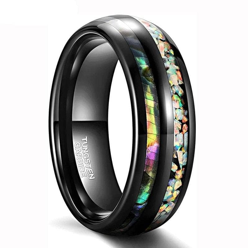 Green Opal Ring, White Opal Ring, Abalone Ring, Black Tungsten Ring, Black Wedding Ring, 8mm Ring, 2024 Anniversary Ring, Promise Ring