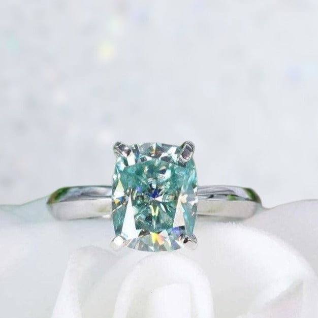 Certified 1ct Center Blue/Green Moissanite Diamond Ring - 2024 Size 9