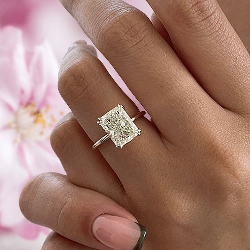 Yellow Gold Radiant Cut Simulated Diamond Engagement Ring