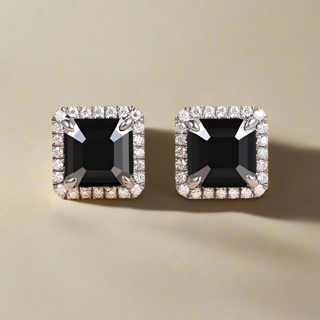 1.0 Ct Asscher Cut Diamond Stud Earrings-Black Diamonds New York