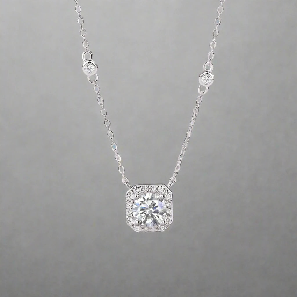 1.0 Ct Round Cut Diamond Halo Necklace-Black Diamonds New York