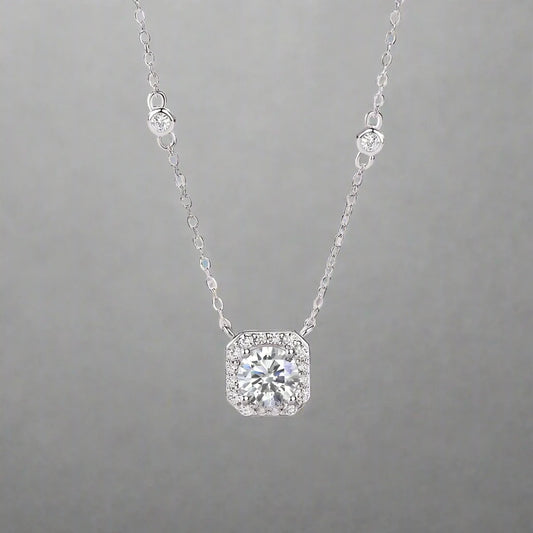 1.0 Ct Round Cut Diamond Halo Necklace-Black Diamonds New York