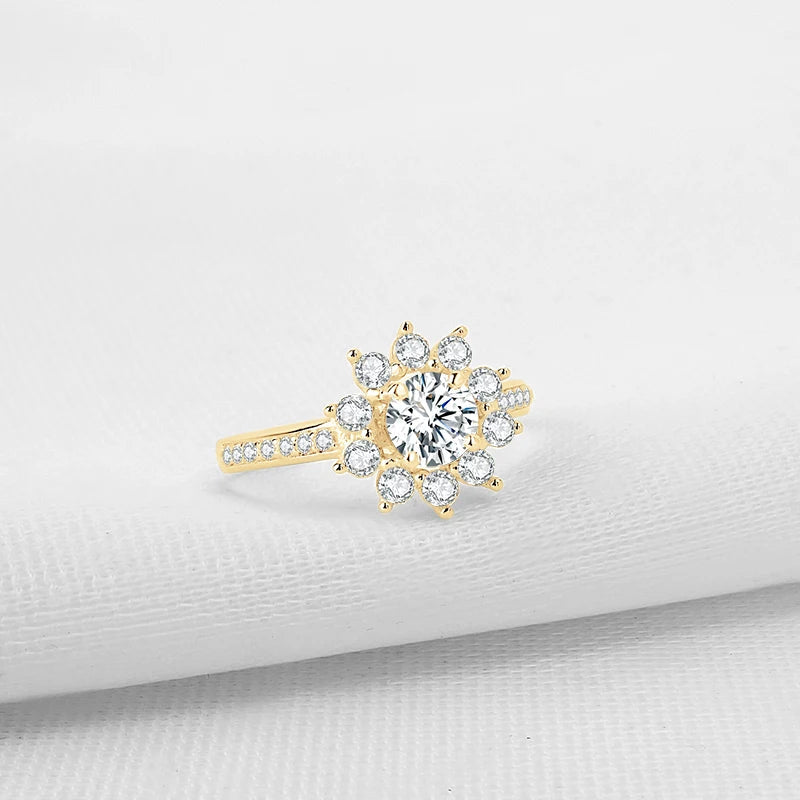 10K Yellow Gold Round Diamond Sunflower Shaped Engagement Ring-Black Diamonds New York