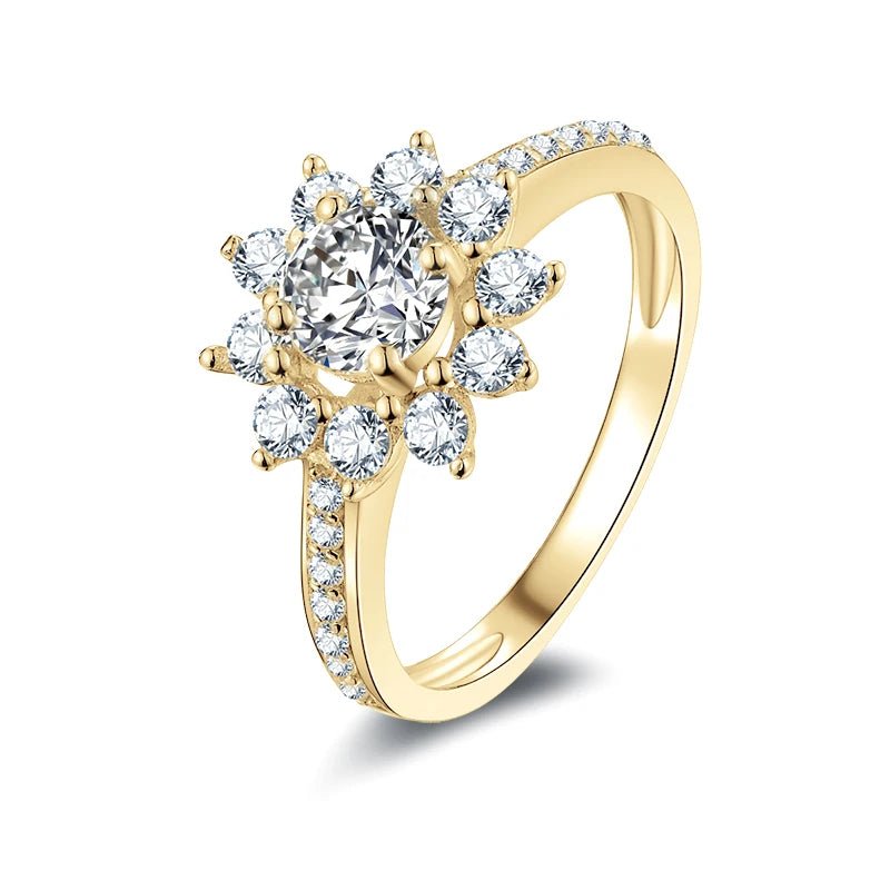 10K Yellow Gold Round Diamond Sunflower Shaped Engagement Ring-Black Diamonds New York