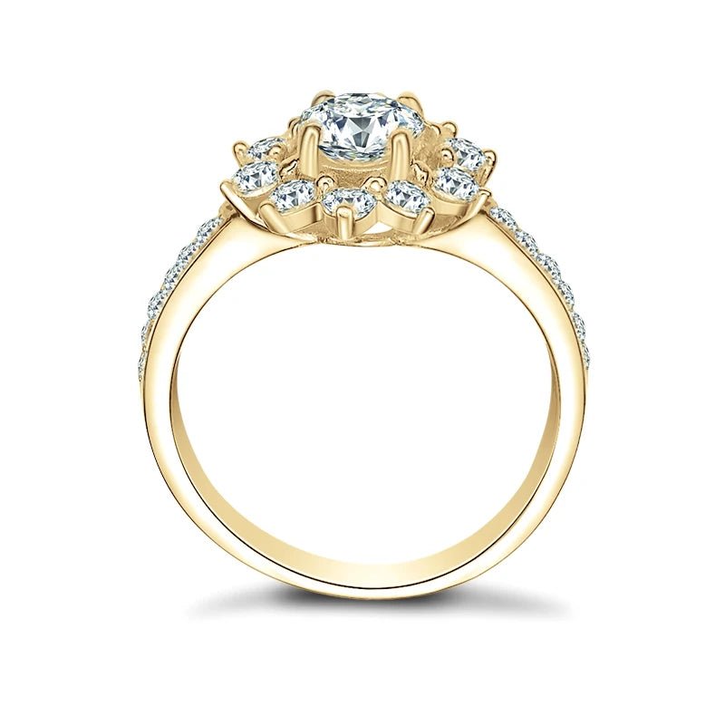 10K Yellow Gold Round Diamond Sunflower Shaped Engagement Ring-Black Diamonds New York