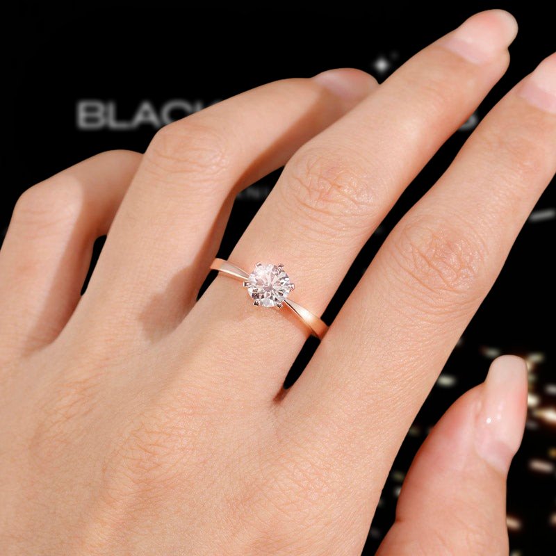 14k Rose Gold 0.8 Ct Lab Grown Diamond Solitaire Engagement Ring-Black Diamonds New York