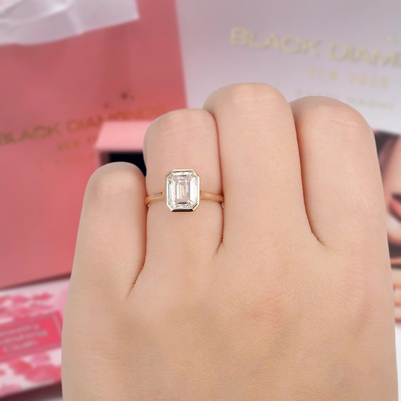 14k Solid Gold 3.0 Ct Emerald Cut Diamond Engagement Ring-Black Diamonds New York