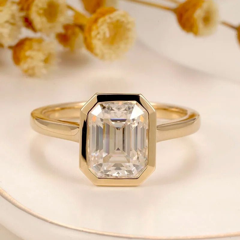 14k Solid Gold 3.0 Ct Emerald Cut Diamond Engagement Ring-Black Diamonds New York