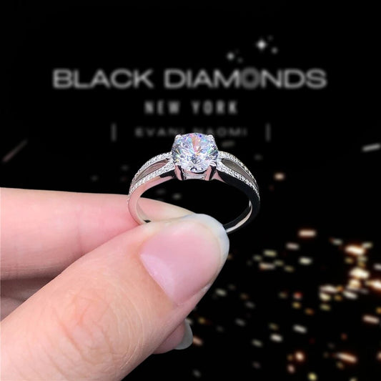 14k White Gold 1.0 Ct Round Diamond Engagement Ring-Black Diamonds New York