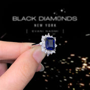 14k White Gold 3.0 Ct Blue Sapphire Diamond Engagement Ring-Black Diamonds New York