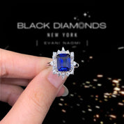 14k White Gold 3.0 Ct Blue Sapphire Diamond Engagement Ring-Black Diamonds New York