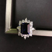 14k White Gold 3.0 Ct Blue Sapphire Diamond Engagement Ring-Black Diamonds New York