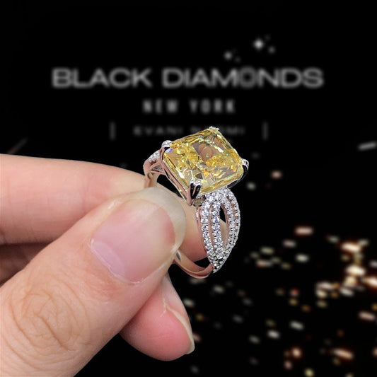 14k White Gold 4.0 Ct Yellow Diamond Engagement Ring-Black Diamonds New York