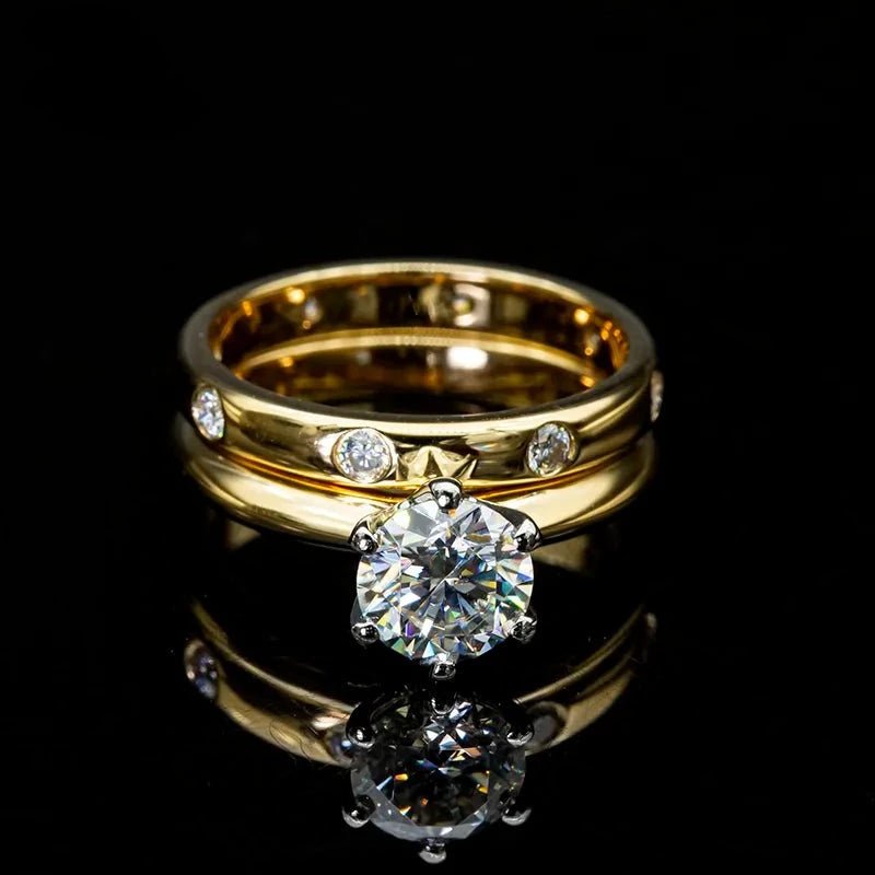 14k Yellow Gold 1.0 Ct Round Diamond Ring Set-Black Diamonds New York