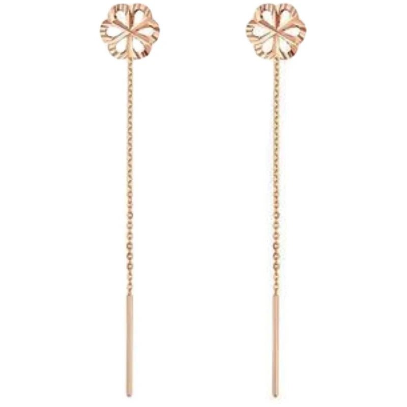 18k Gold Plum Blossom Design Tassel Earrings-Black Diamonds New York