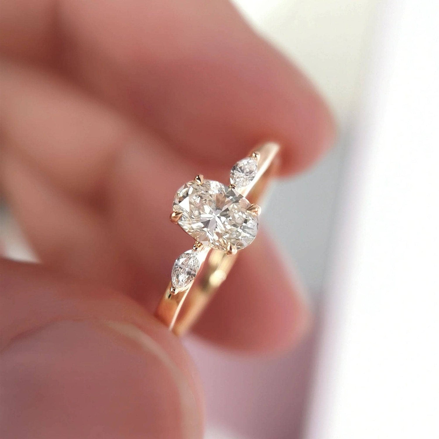 VIP Dream Ring- 14k Oval Cut Three Stone Diamond Engagement Ring-Black Diamonds New York