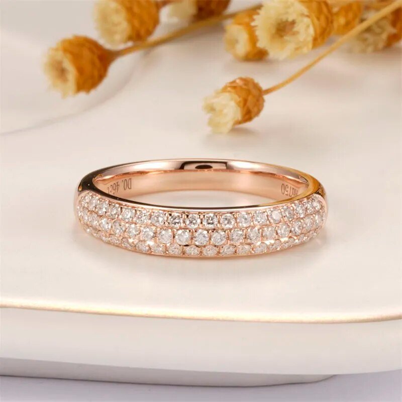 18k Rose Gold Three Row Inlaid Diamond Half Eternity Wedding Band-Black Diamonds New York