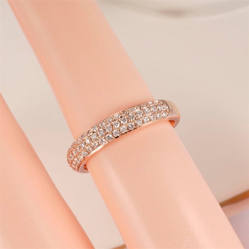 18k Rose Gold Three Row Inlaid Diamond Half Eternity Wedding Band-Black Diamonds New York