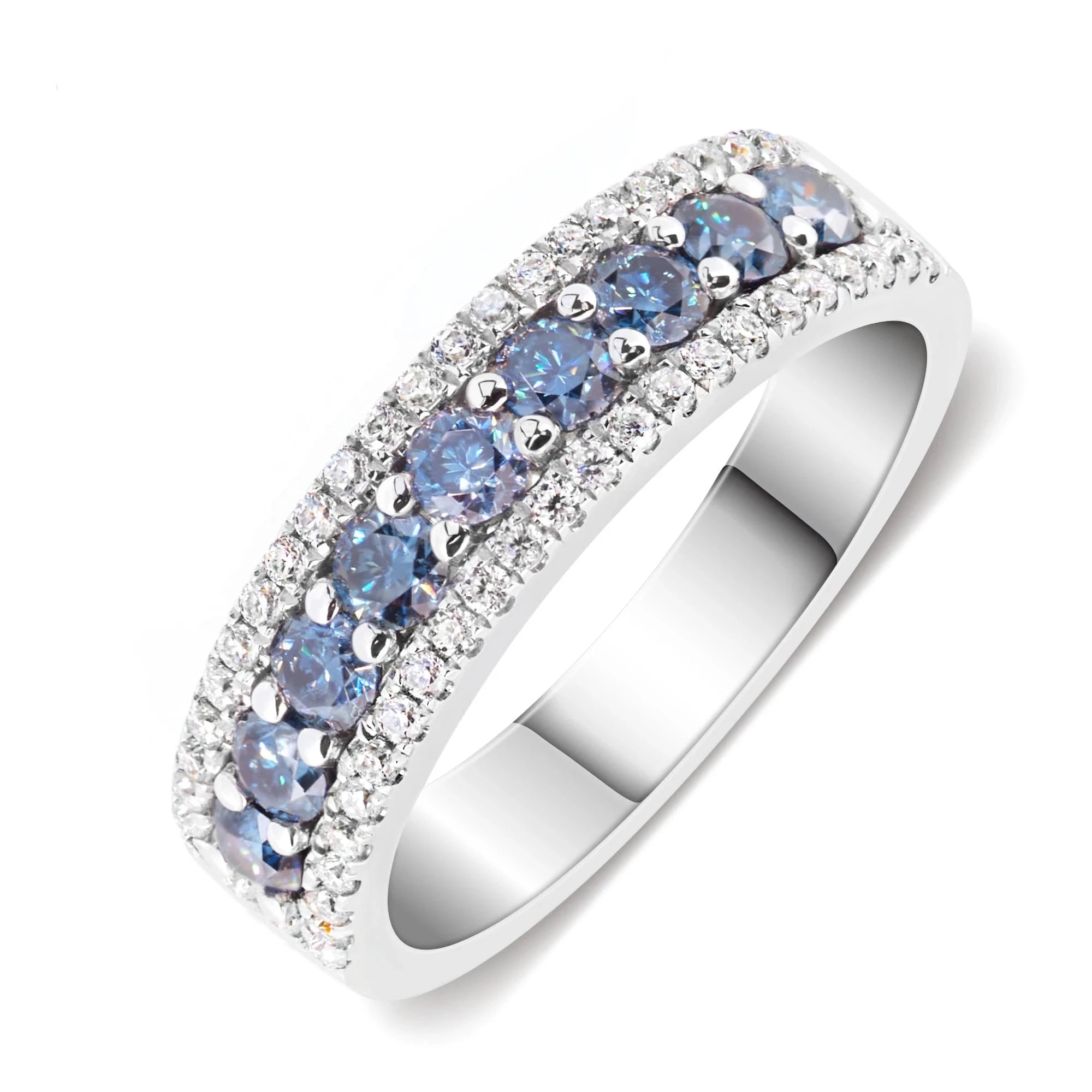 18K White Gold 2.0 Ctw Blue Round Cut Diamond Wedding Band-Black Diamonds New York