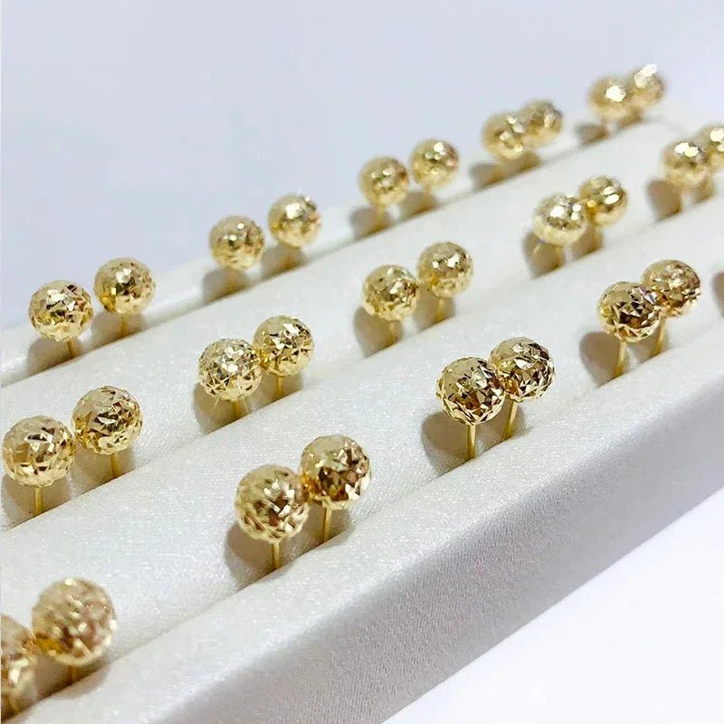 18k Yellow Gold Ball Design Stud Earrings-Black Diamonds New York