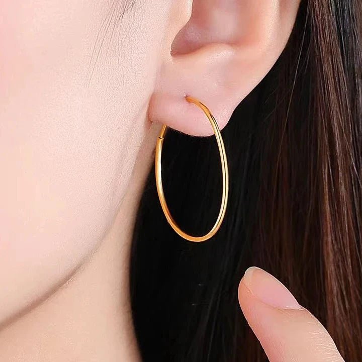 18k Yellow Gold Classic Hoop Earrings-Black Diamonds New York