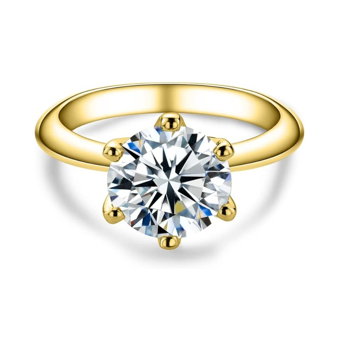 18k Yellow Gold Overlay Diamond Solitaire Engagement Ring-Black Diamonds New York