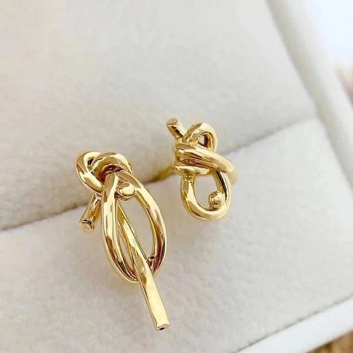 18k Yellow Gold Simple Knot Earrings-Black Diamonds New York