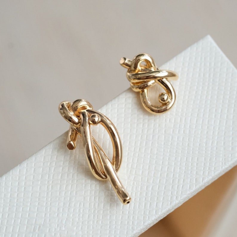 18k Yellow Gold Simple Knot Earrings-Black Diamonds New York