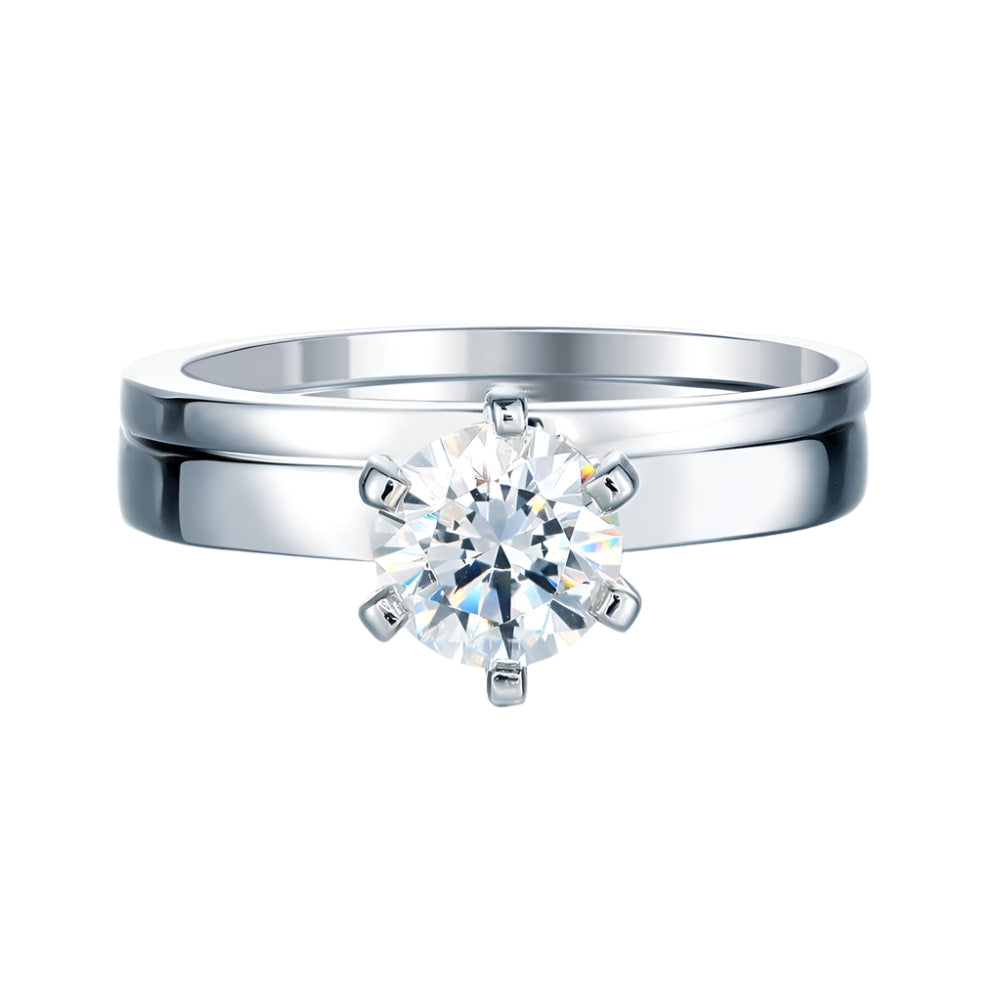 1.25 Carat Created Diamond 2 Pc Ring Set 6 Claws