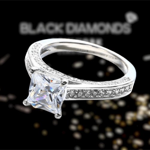 1.5 Carat Princess Cut Created Diamond 2-Pcs Wedding Engagement Ring Set-Black Diamonds New York