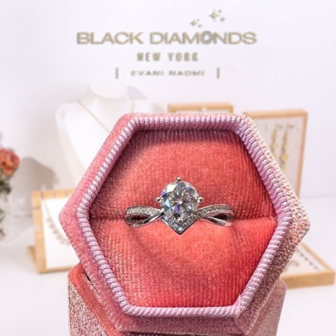 1.0 Ct Round Cut Diamond VVS Four Claws Engagement Ring Black Diamonds New York