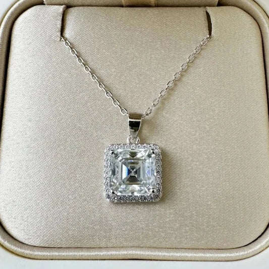 2.5 Ct Asscher Cut Diamond Halo Necklace-Black Diamonds New York