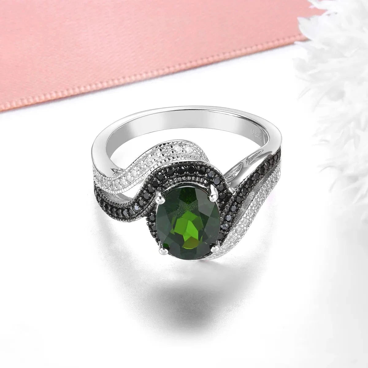 2.5 Ct Natural Chrome Diopside Spinel Engagement Ring-Black Diamonds New York