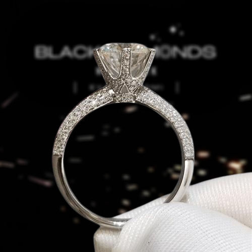 2.0 Ct Round Cut Diamond Full Paved Engagement Ring-Black Diamonds New York