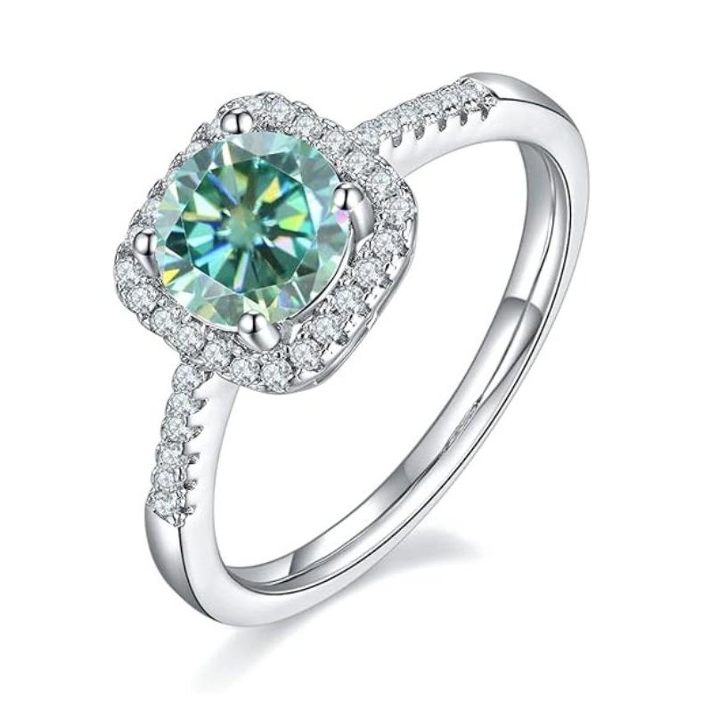 2.0 Ct Round Cut Blue-green Diamond Halo Engagement Ring-Black Diamonds New York