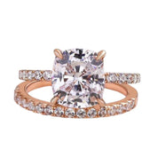 3.0ct Cushion Cut Rose Gold Clear Simulated Sapphire Wedding Ring Set-Black Diamonds New York