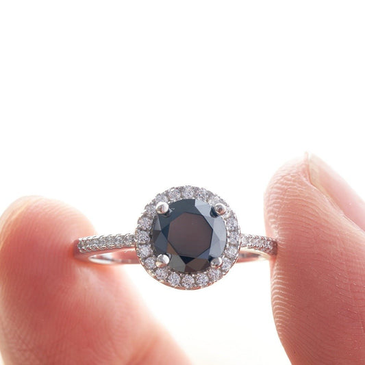 3.0 Ct Round Black Diamond Engagement Ring-Black Diamonds New York