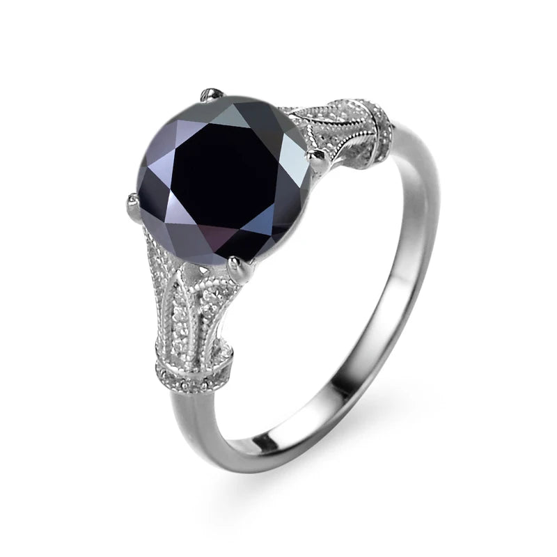 3.0 Ct Round-Cut Diamond Engagement Ring-Black Diamonds New York