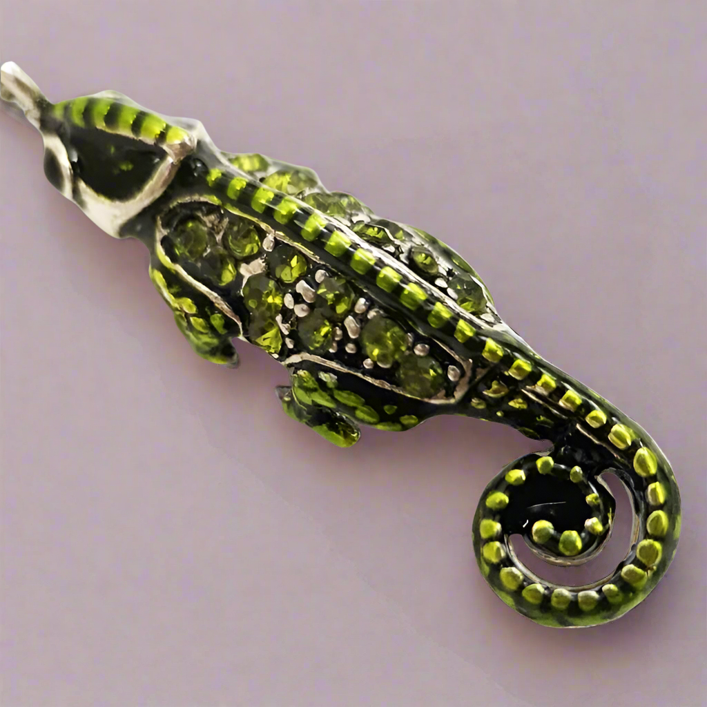 Pirate Green Lizard Chameleon Pendant-Black Diamonds New York