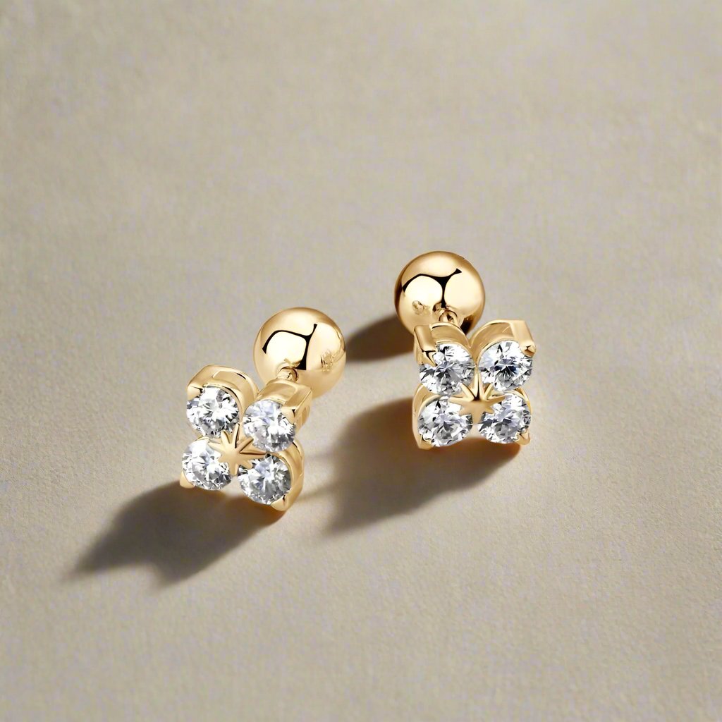 3mm Round Diamond Four Leaf Clover Earrings-Black Diamonds New York