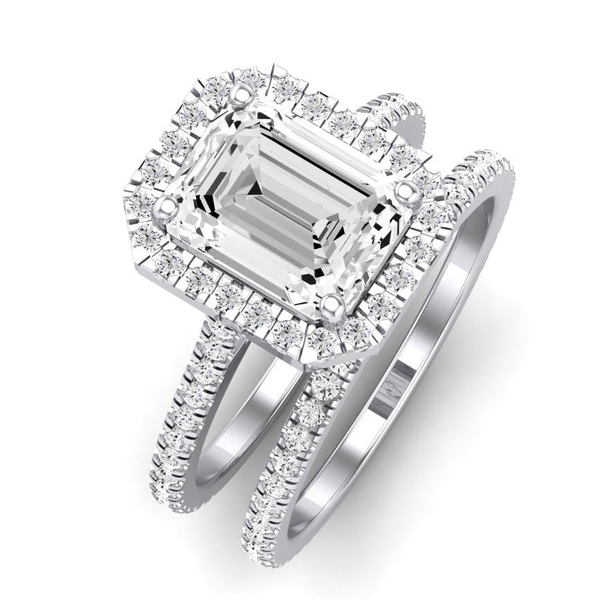 4.0ct Halo Emerald Cut Wedding Ring Set-Black Diamonds New York